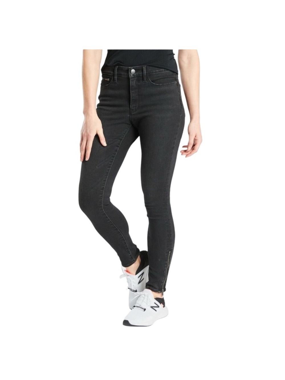 Athleta Sculptek Black Wash Jeans Zipper Hem Size 6